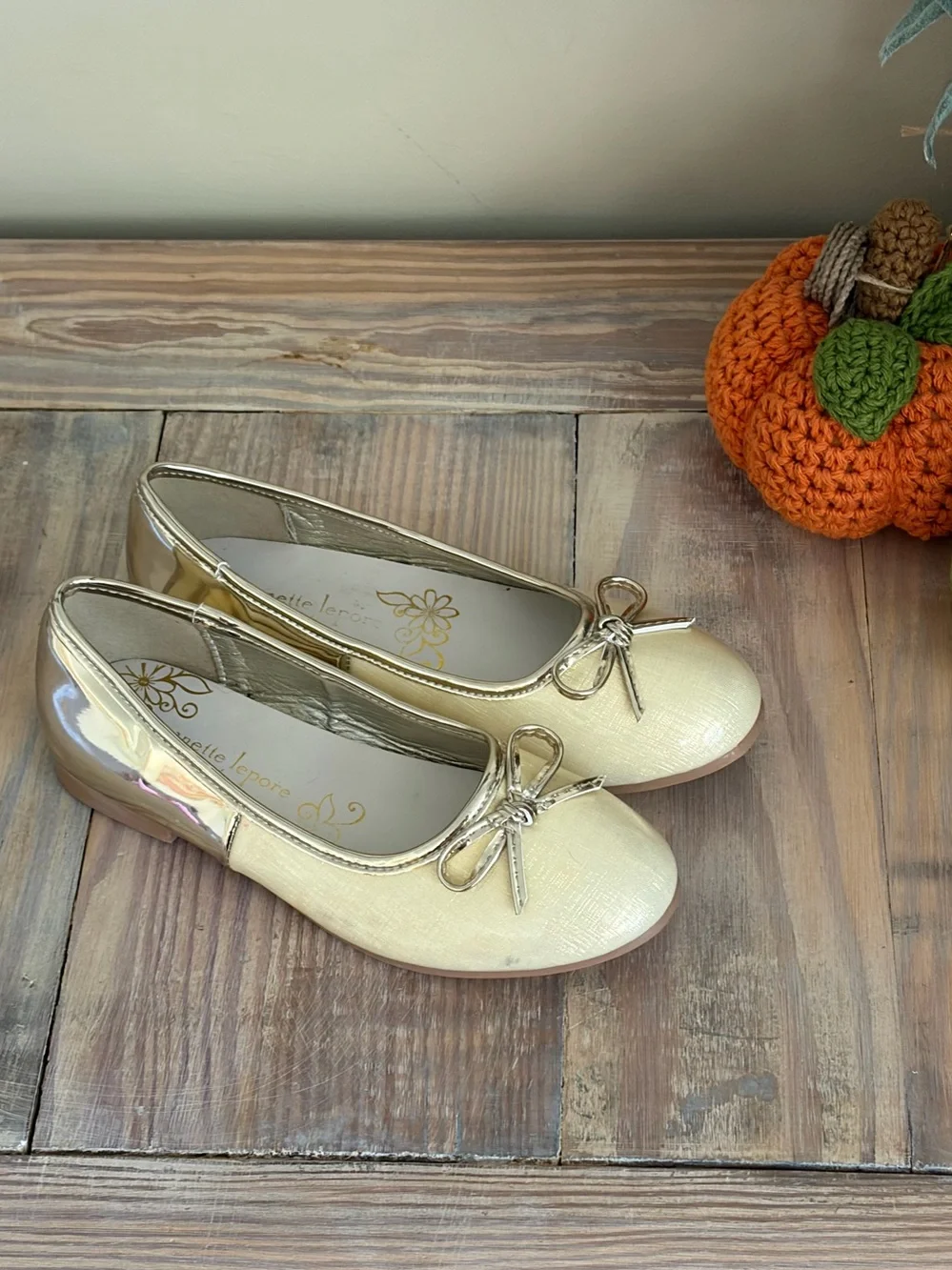 Nanette Lepore Gold Ballet Flats with Bow ✨